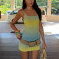 Women's Ombre Knit Mini Dress Summer Fashion Sleeveless Square Neck Bodycon Cami Dress for Party Beach Vacation