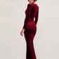 Square Collar Long Sleeve Sexy Maxi Dress For Women Velvet Fashion Ruched Split Bodycon Club Party Elegant Long Dress