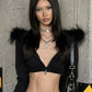 Furry Patchwork Jacket Women Hooded Autumn Trend Zip Super Short Full Sleeve Simple Wild Gothic Punk Street Club Coat