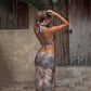 Leopard Print Lace Splicing Cutout Halter Long Dress Summer 2025 Sexy Maxi Dresses for Women Vacation Outfits