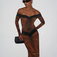 Sexy Leopard Backless Dress Women Autumn Trend Color Blocking Hollow Full Sleeve Elegant Fashion Party Street Bodycon