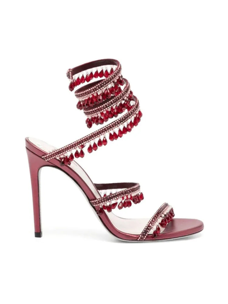 Women's New Water Diamond Sandals Fashion Tassel Crystal Shoes Sexy Banquet Party Twin Stiletto Women's Large Sandals