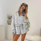 Ladies Two Pieces Outfits Casual Pullovers Sweatshirts Long Sleeve Top and Shorts Matching Sets Tracksuit