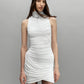 Women Sleeveless Turtleneck Bodycon Mini Dress Diagonal Ruched Wrap Hem Slim Short Dress Elegant Club Night Out Dresses