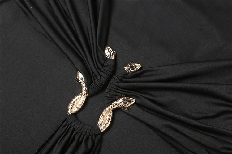 Metal Decoration Dress Women Summer Trend Turtleneck Sleeveless Ribbon Midnight Banquet Party Elegant Long Bodycon