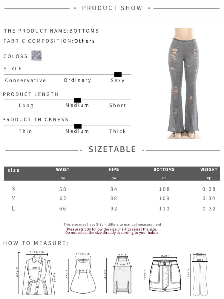 Knit Irregular Ripped Pants Women Autumn Trend Fashion Sexy Hottie Wild Solid Hip-Hop Street Clubwear Skinny Bottom