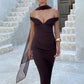 Scarf Collar Off-shoulder Sexy Maxi Dress Women Gown Fashion With Sleeve Strapless Backless Club Party Long Dresses