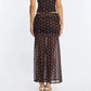 Women Polka Dot Mesh Maxi Skirt High Waist Side Ruched Double Layer See Through Mermaid Bodycon Long Skirt Night Club