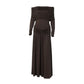 Off Shoulder Long Sleeve Pleated Dresses Women' S Clothes Solid Color French Elegant Maxi Dress Autumn 2025