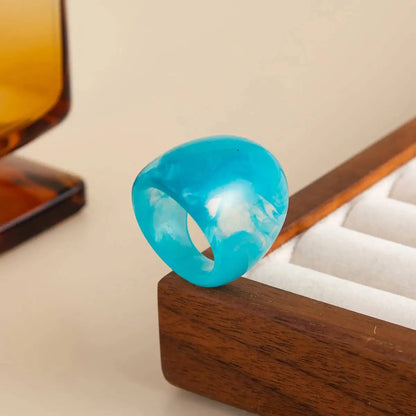 Boho Smudging Chunky Finger Rings for Women Fashion Irregular Acrylic Resin Water Drop Oval Knuckle Y2K Jewelry Gift