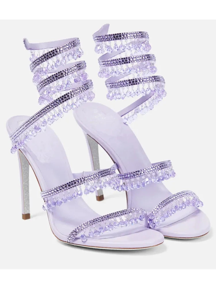 Women's New Water Diamond Sandals Fashion Tassel Crystal Shoes Sexy Banquet Party Twin Stiletto Women's Large Sandals