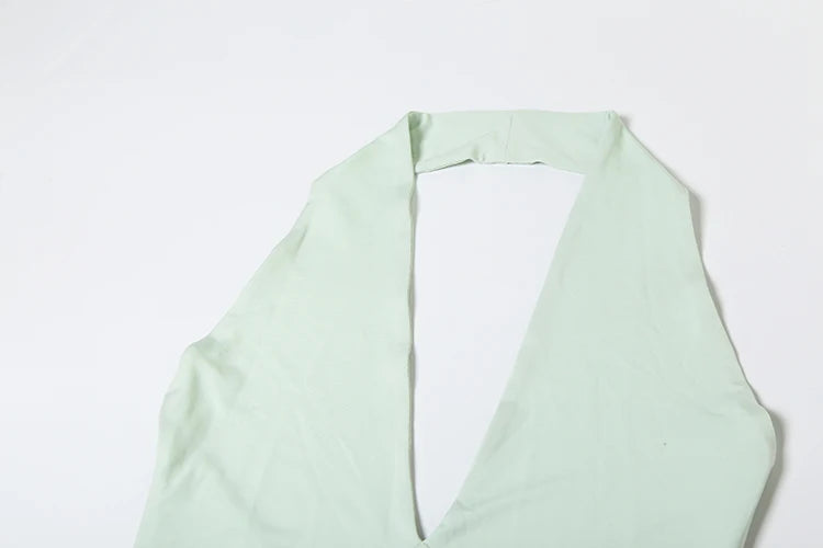 Elegant Patchwork Mesh Dress Women Halter Backless Deep V-Nec Sexy Irregular Hem Birthday Party Elegant Slim Vestidos