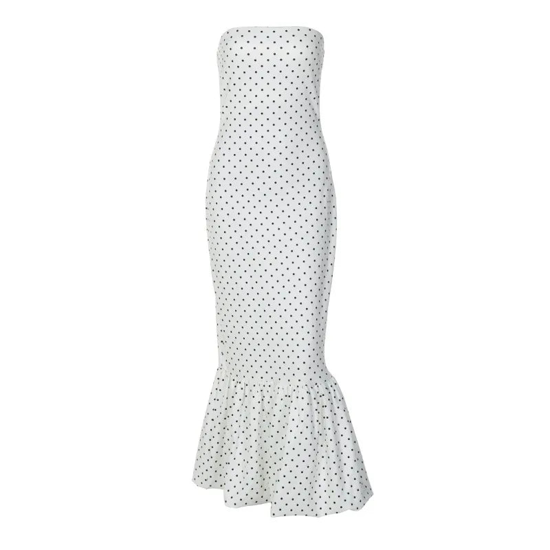 Polka Dot Print White Strapless Mermaid Dresses Elegant Occasion Dresses Woman Evening Party Wear