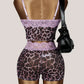 Lace Patchwork 2 Piece Set Women Leopard Mesh Hottie Bow Applique Low-Neck Tank Top+Shorts Fashion Beach Party Suits