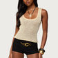 Y2K Sequin Knit Tank Top Vintage Women Square Neck Sheer See THrough Crop Top Summer Camisole Rave Party Clubwear