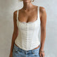 Womens Corset Bustier Top Square Neck Lace Trim Hook And Eye Closure Sleeveless Bodycon Slim Fit Camisole Party Clubwear