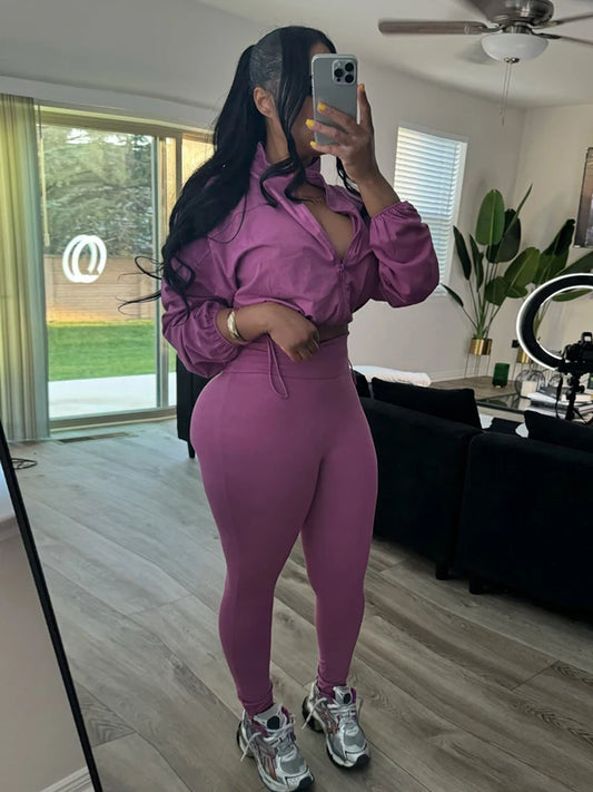 Basic Women 2 Piece Set Classic Solid Long Sleeve Drawstring Zip-up Coats+Slim Pants Female Autumn Casual Sporty Outfits
