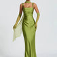 Satin Backless Sexy Maxi Dress Women Elegant Halter Off-shoulder Sleeveless Lace-up Bodycon Club Party Long Dresses