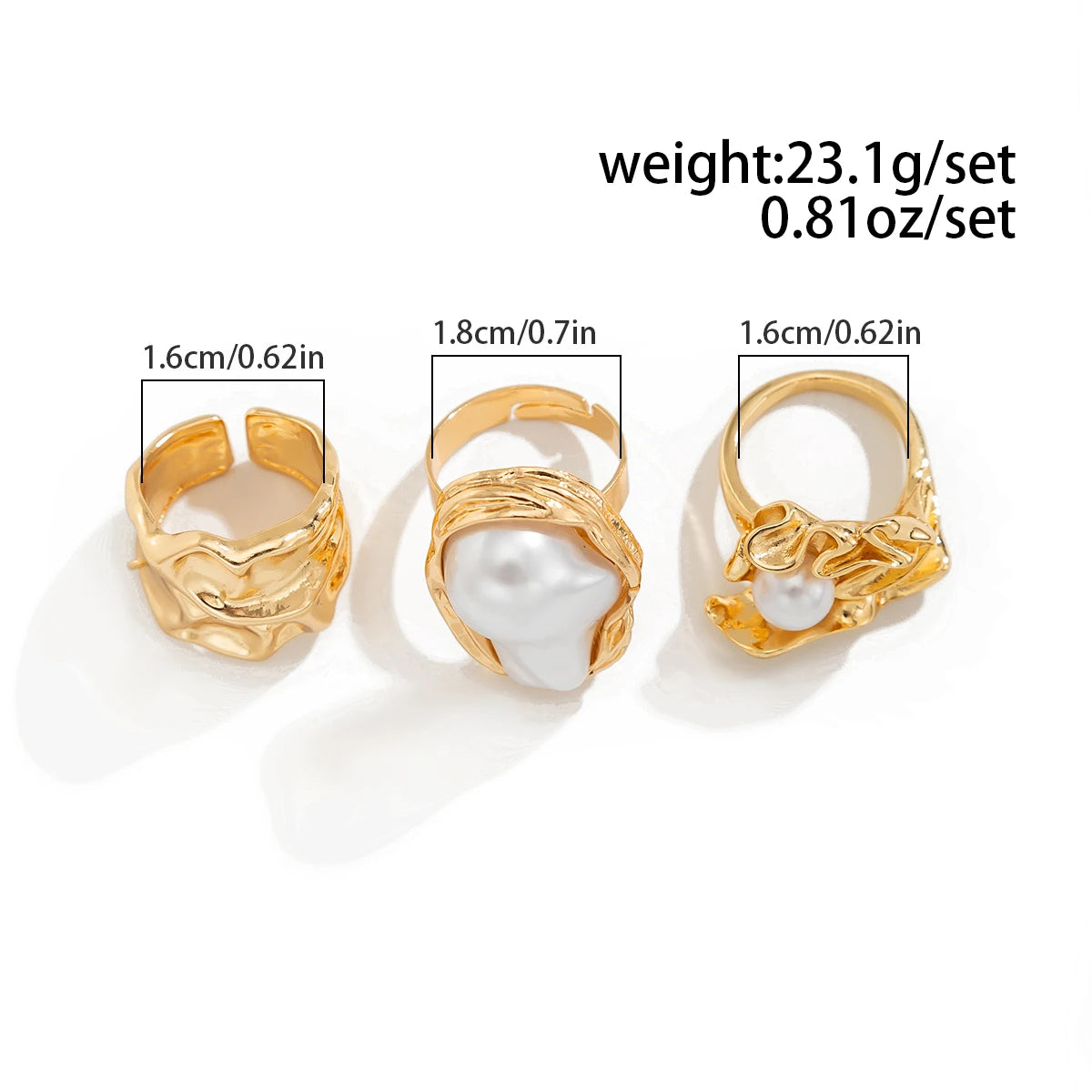 3Pcs/Set Vintage Irregular Imitation Pearl Rings for Women Wed Bridal Elegant Adjustable Rings Engagement Party Jewelry