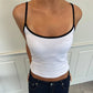 Y2K Color Block Trim Cami Top White Piping Spaghetti Strap Slim Fit Tank Solid Color Casual Streetwear Going Out Tops