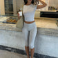 Comfortable 2Piece Set Women O-Neck Short Sleeve Crop T-Shirt+Capri Pants Chic Sporty Fashion Classic Simple Street Suits