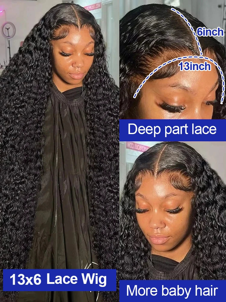 40 42 Inch 300% Density Natural Black Water Wave Jerry Curly Raw Vietnamese HD Invisible Lace Frontal Human Hair Wig For Women