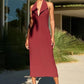Halter Deep V Neck Sleeveless Sexy Maxi Dress For Women Elegant Backless Bodycon Tank Dress Femme Fashion Long Dress
