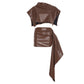 Brown Asymmetrical 2 Piece Pu Leather Skirt Set Woman Fashion Sexy Club Outfits Matching Sets