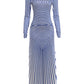 Thread Patchwork Dress Woman Autumn Trend o-Neck Full Sleeve Skinny Stretch Daily Casual Fashion Elegant Long Bodycon