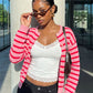Womens Striped Knit Cardigan Round Neck Button Front Long Sleeve Loose Fit Casual Sweater Winter Fall Knit Outerwear