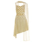Yellow Polka Dot Summer Dresses Women's Casual Asymmetrical Sleeveless Mini Dress with Scarf