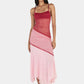 Women Color Block Lace Sexy Midi Dress Spaghetti Strap Sleeveless Asymmetrical Hanky Hem Party Beach Vacation Dresses