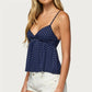 Women's Summer Slim Camisole Y2K Vintage Polka Dot Print Spaghetti Strap V-Neck Mesh Trim Tank Tops Fashion Streetwear