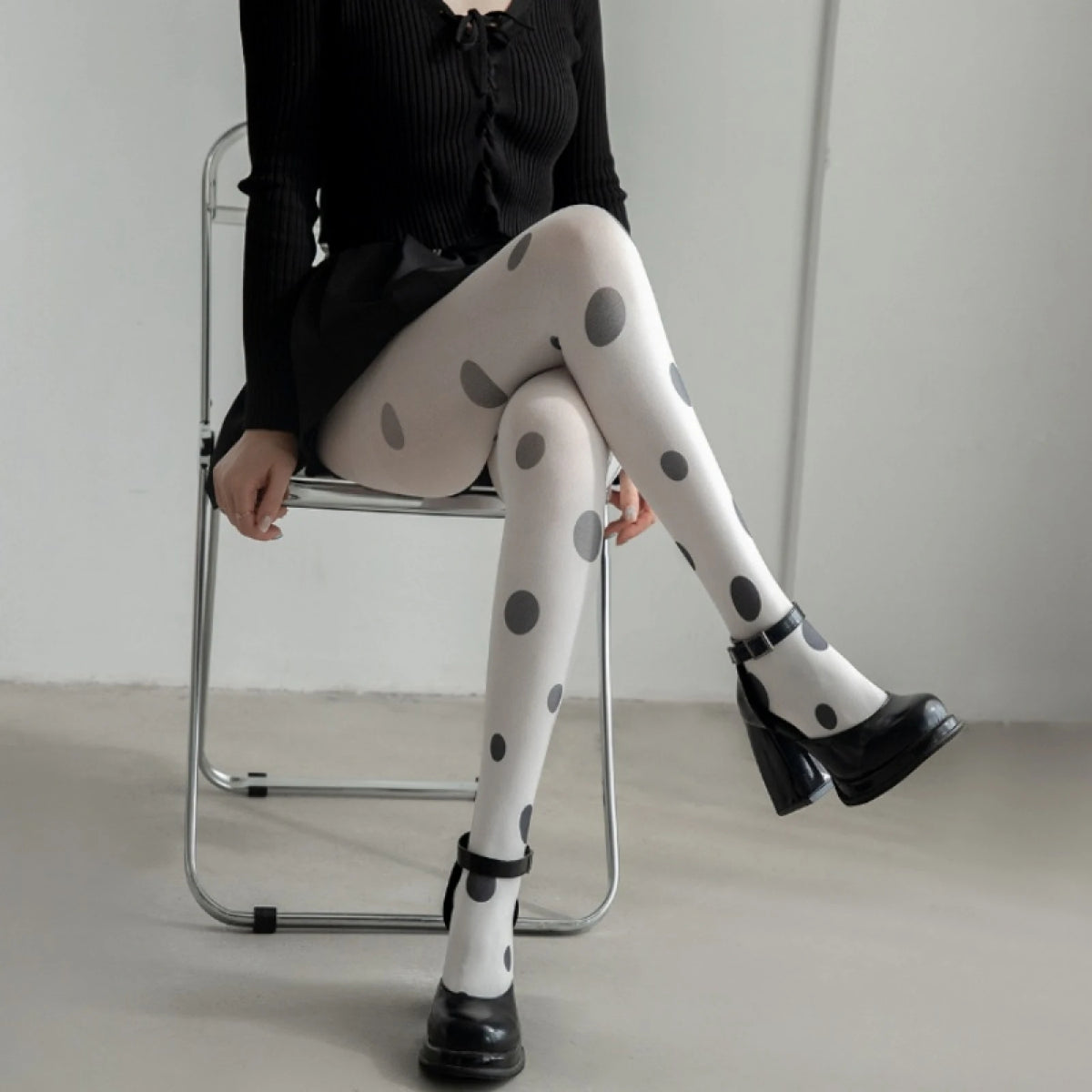 Vintage Big Polka Dot Women Pantyhose Solid White Base Printed Tights Cute Fashion Hosiery For Daily Party Lolita Outfit
