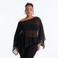 Off Shoulder 3 Piece Capri Set with Sheer Mesh Poncho Top Black Casual Outfits for Woman Fashionable Clothing