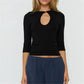 Women Keyhole Cutout Neck 3/4 Sleeve Crop Top Slim Fitted Solid Crew Neck Button Detail T Shirt Y2K Casual Streetwear