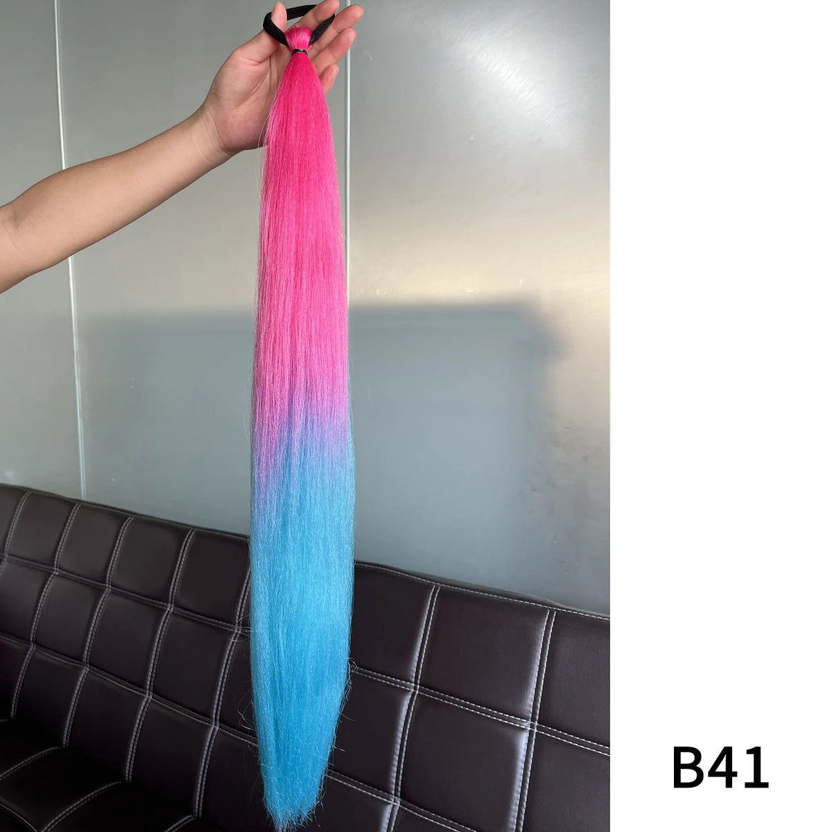 Synthetic Long Straight Ponytail Extensions With Rubber Band DIY Braided Ponytail Purple Hair Accessories for Halloween