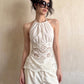 Sexy Hottie Backless Tank Top Women Trend Jacquard Patchwork Halter Sleeveless Ruched Stretch Chic Street Club Vest