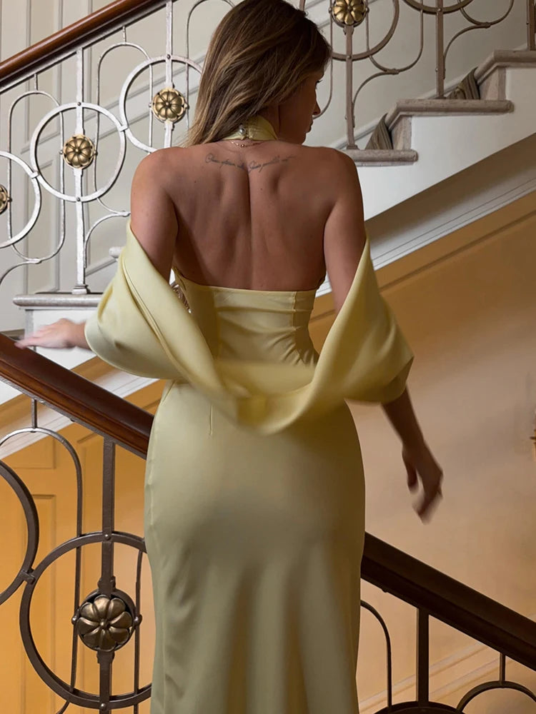 Elegant Backless Dress Women Fashion Simple Cross Turtleneck Sleeveless Ruched Sexy Trend Evening Party Club Bodycon