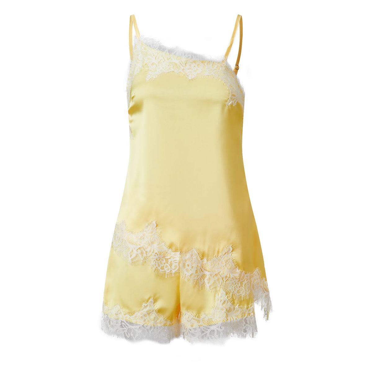 2 Piece Pajamas Sets for Women Summer Solid Sleeveless Lace Patchwork Cami Tops + Elastic Waist Shorts Loungewear