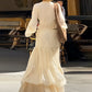 Elegant Sexy Two Piece Set Women V Neck Long Sleeve T-shirt Maxi Skirt Matching Set Female Loose Pleated Club Dress Set