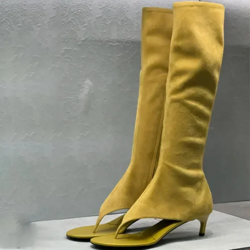 New European and American Fish Mouth Clip Toe Mid Boot, Fashionable Thin High Heel Side Zipper Women's High Tube Cool Boot