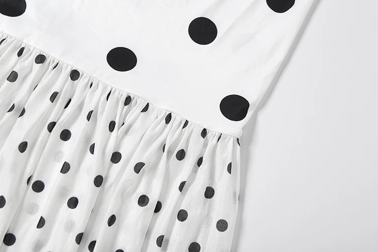Polka Dot Print Dress+Silk Scarf Women Sexy Fashion Mesh Patchwork Hem Sleeveless Elegant Trend Party Club Bodycon
