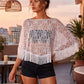 Women Beach Lace Fringe Poncho Cover Up Sheer Floral Tassel Shawl Boho Loose Batwing Sleeve Top Vacation Party Outerwear