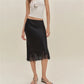 Women Silk Satin Half Slip Long Skirts Lace Patchwork Elastic Waist Long Skirt Elegant Silky Flowy A Line Midi Skirts