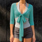 Women Y2K 3/4 Sleeve Wrap Crop Top Deep V Neck Side Tie Slim Fit Cropped Blouse Casual Streetwear Solid Polka Dot Shirt
