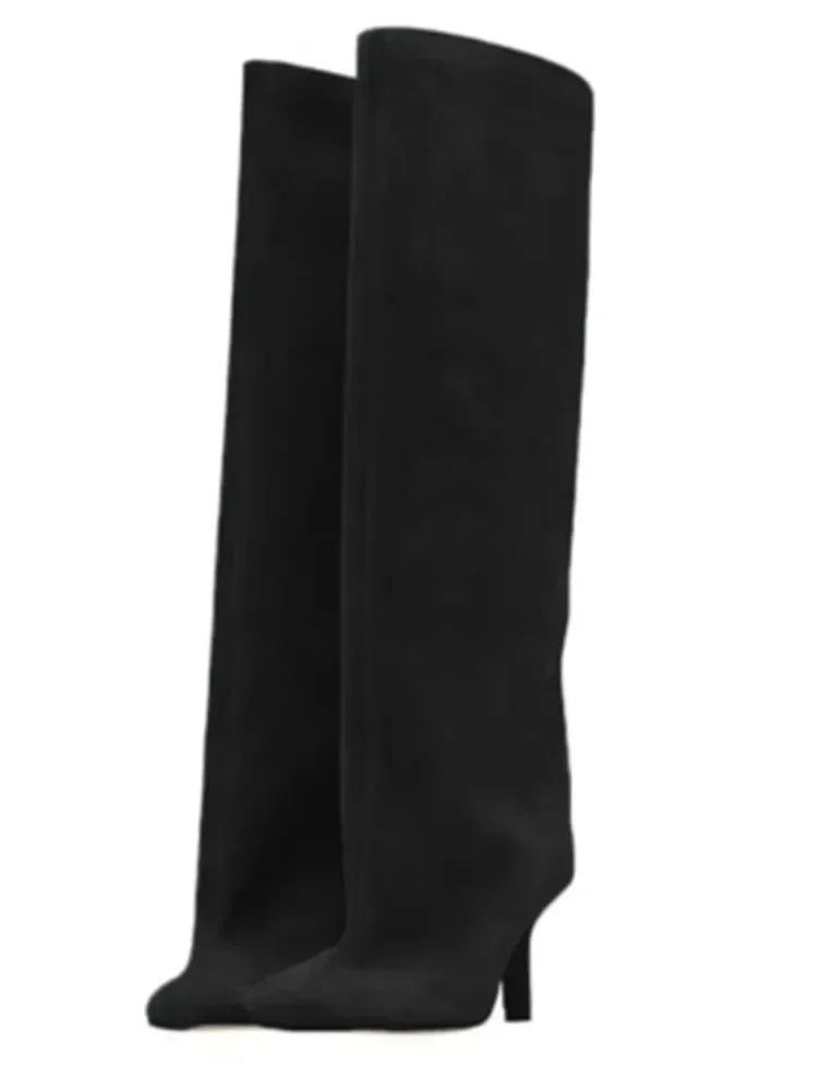 Autumn and Winter New 6cm Slim High Heels Knee High Women's Boots Round Toe Fashionable Women's Long Boots Knight Boots