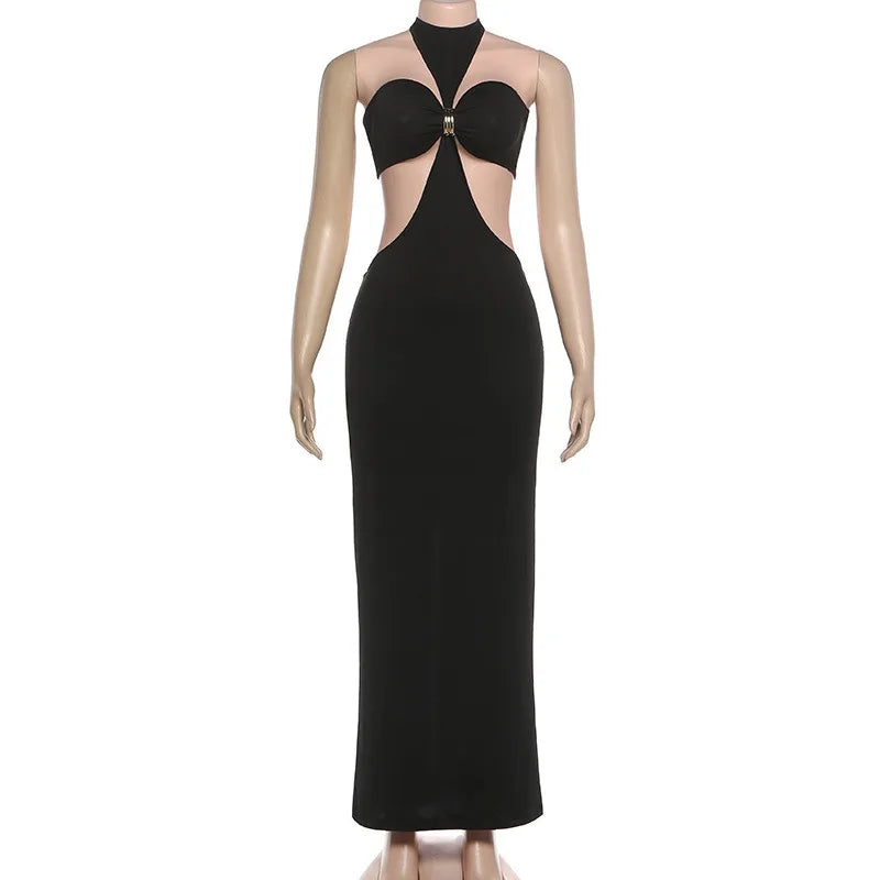 Hollow Halter Backless Split Long Dresses for Woman Party Night Club Outfits Sexy Little Black Dress