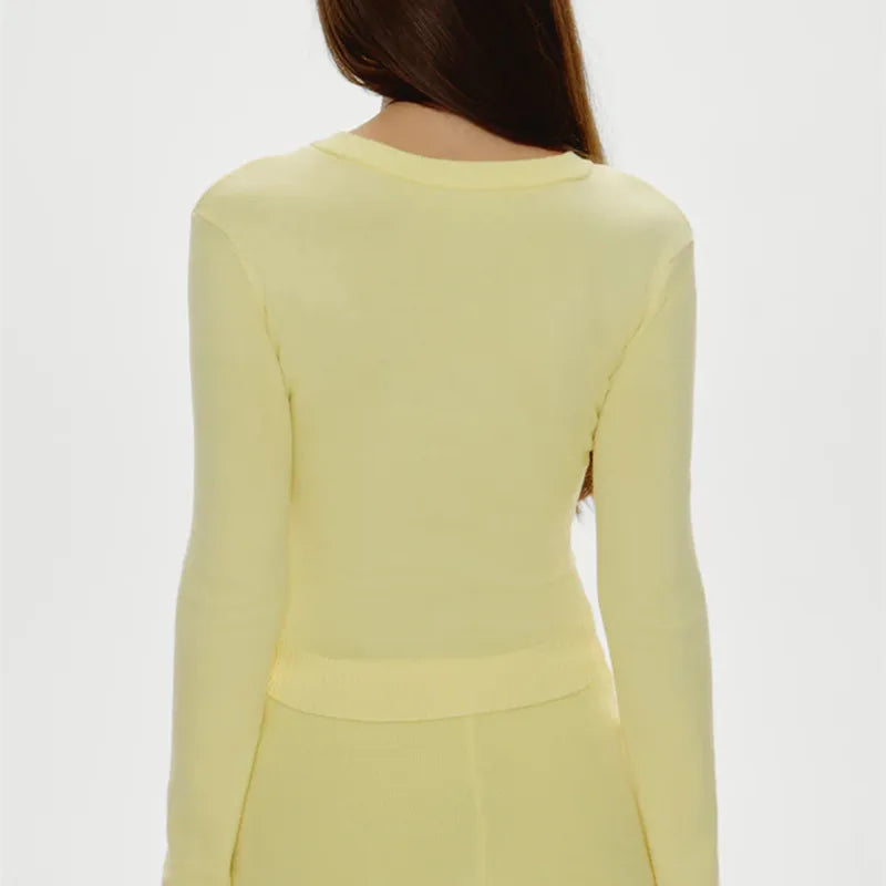 Knitted Fashionable Casual Cardigan Top Solid Color Round Neck Long Sleeved Slim Fit Winter Fall Button Sweater Tops