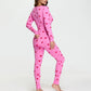 Women Bodycon Jumpsuits Heart Print V-Neck Long Sleeve Rompers Fall Winter Casual Playsuits Valentine's Day Clothes